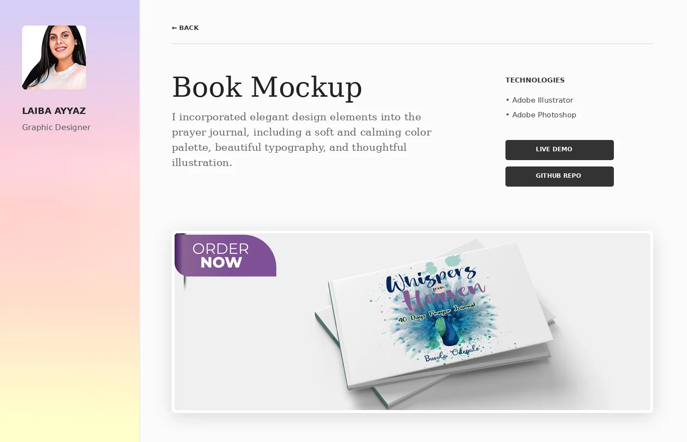Project detail page preview for the personal portfolio website