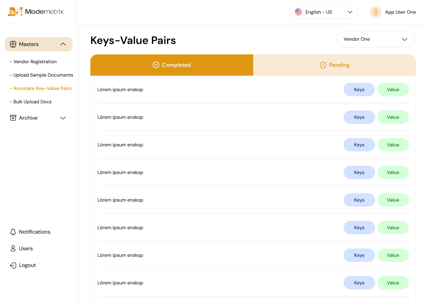 Key value pairs annotation screen