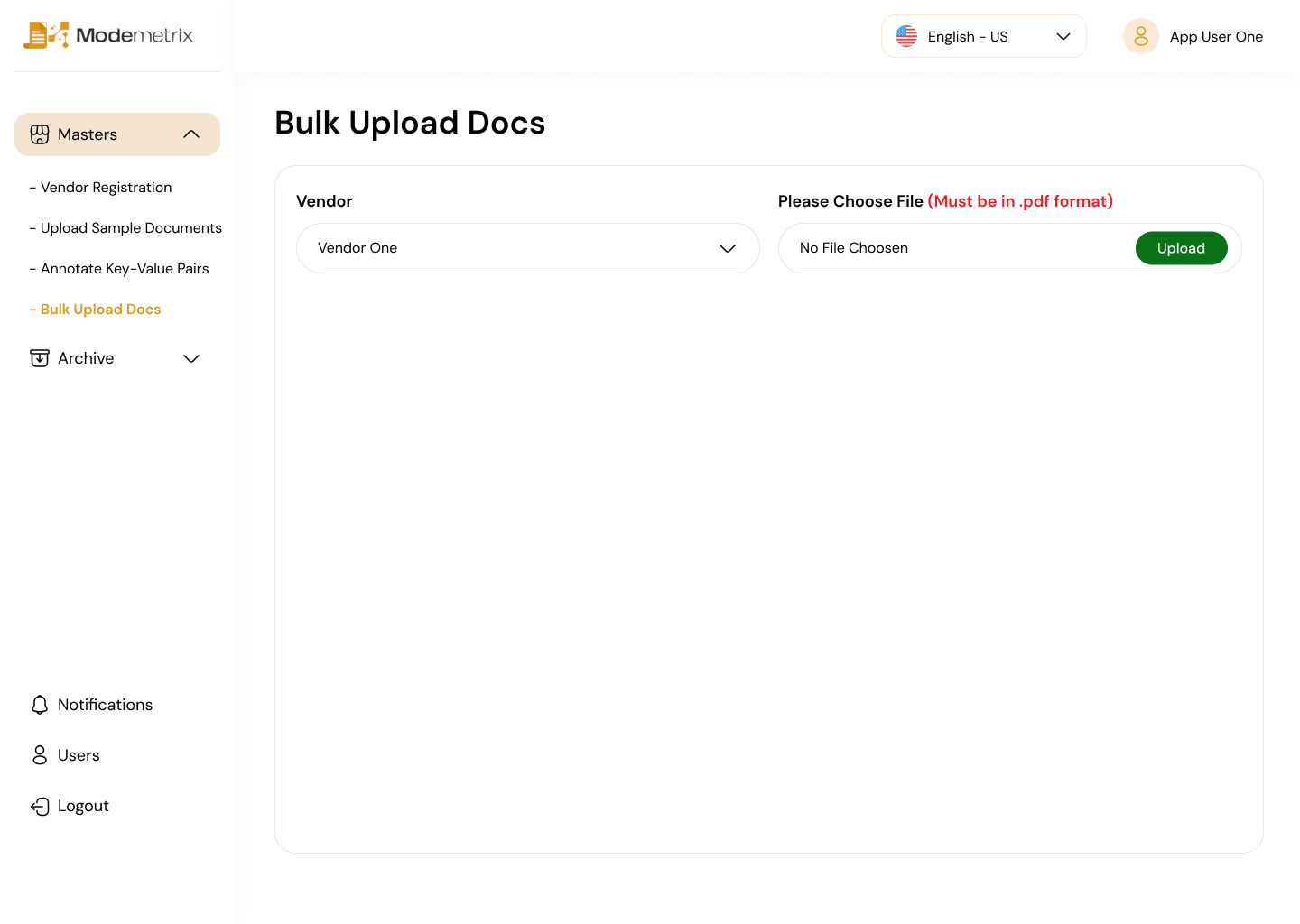 Modemetrix bulk upload screen